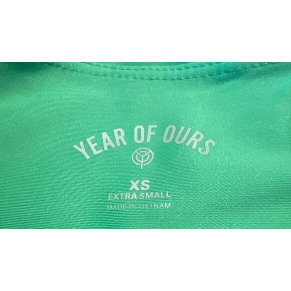 Year Of Ours XS Workout Shorts Green Tulip Purple Panels High Waist Stretch Acti - Picture 6 of 8